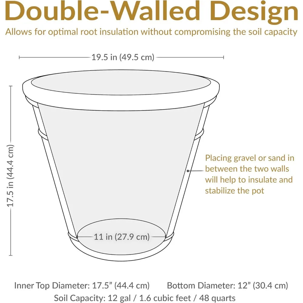 Large Outdoor Planter Set with Drainage Holes for Gardening