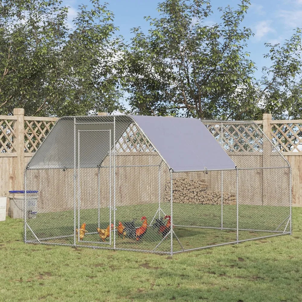 Metal Chicken Coop With Waterproof Cover And Spacious Design