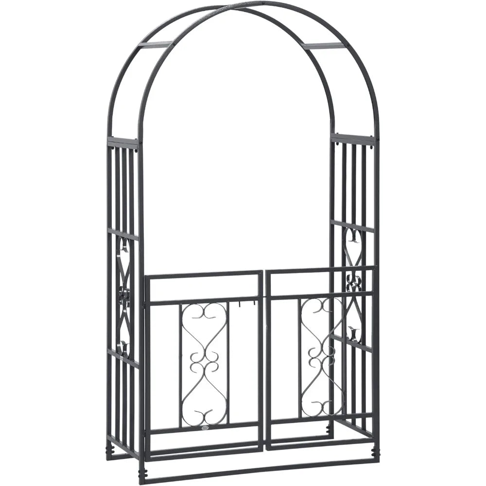 Metal Garden Arbor with Double Doors and Heart Motifs