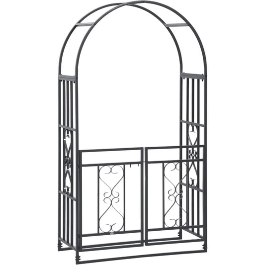 Metal Garden Arbor with Double Doors and Heart Motifs
