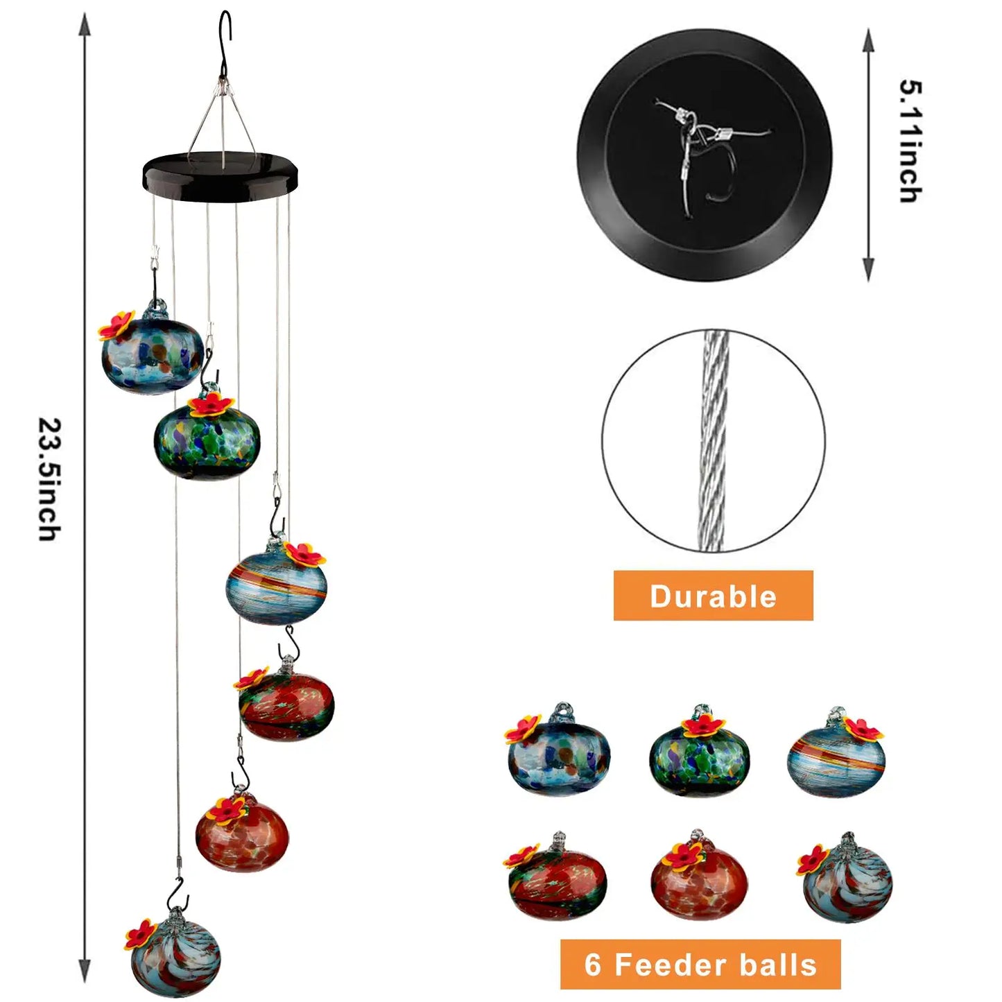 Colorful Hummingbird Feeder Wind Chimes for Outdoor Decor