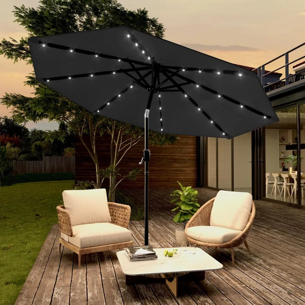 Solar Powered Patio Umbrella with 32 LED Lights and Tilt