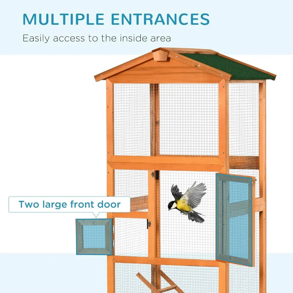 Wooden Outdoor Bird Cage Aviary House for Parrots and Parakeets