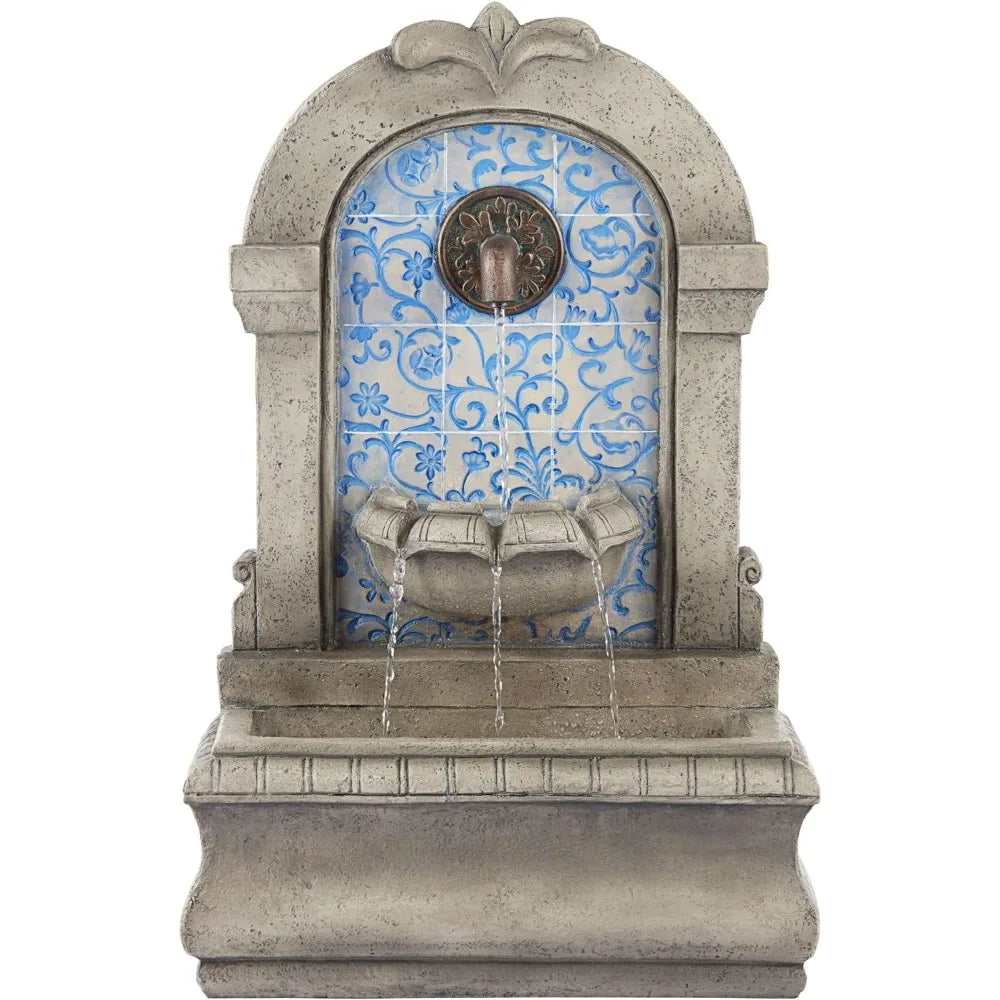 Modern Outdoor Stone Water Fountain with Classic Blue Mosaic
