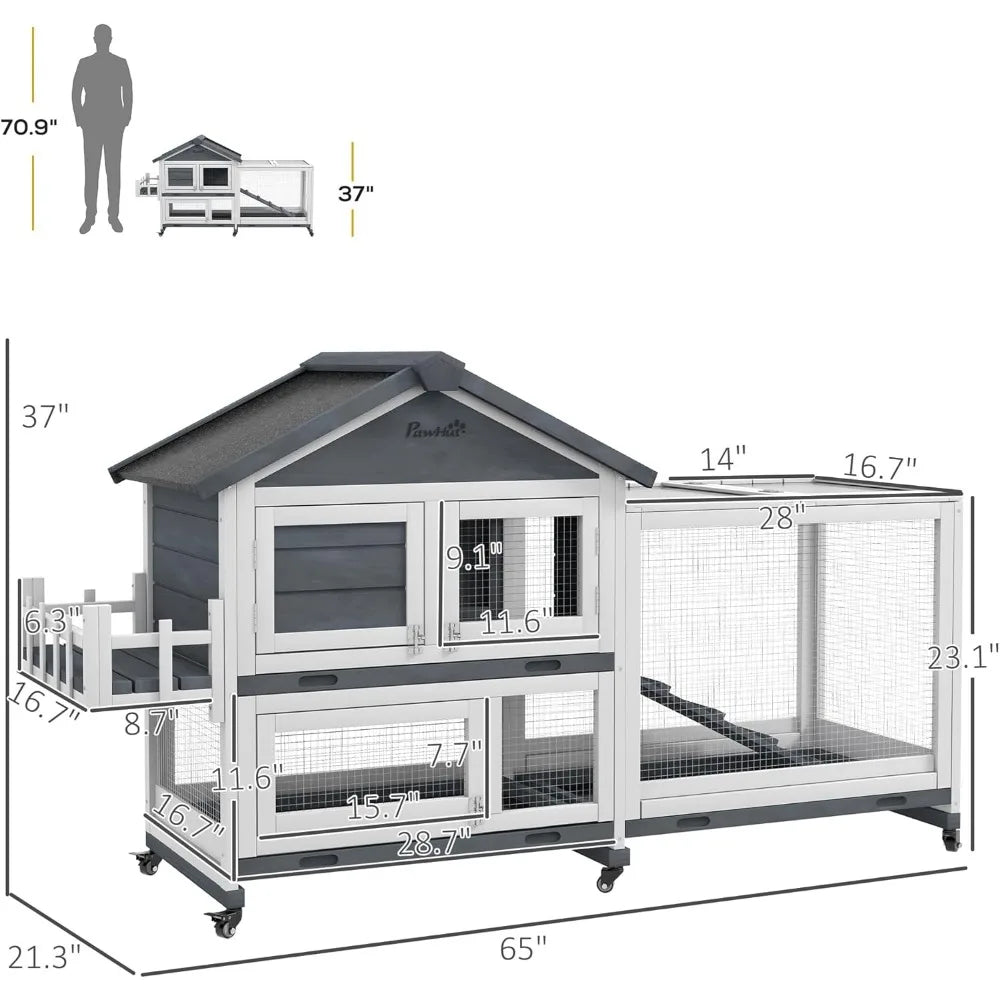 Wooden Rabbit Hutch with Openable Roof and Storage Box