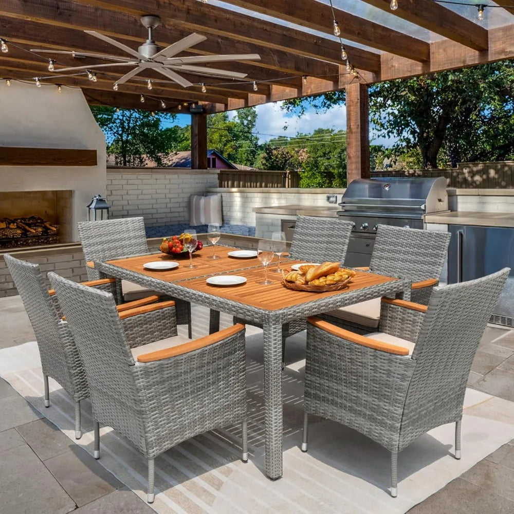 Modern 7 Piece Outdoor Dining Set with Soft Cushions