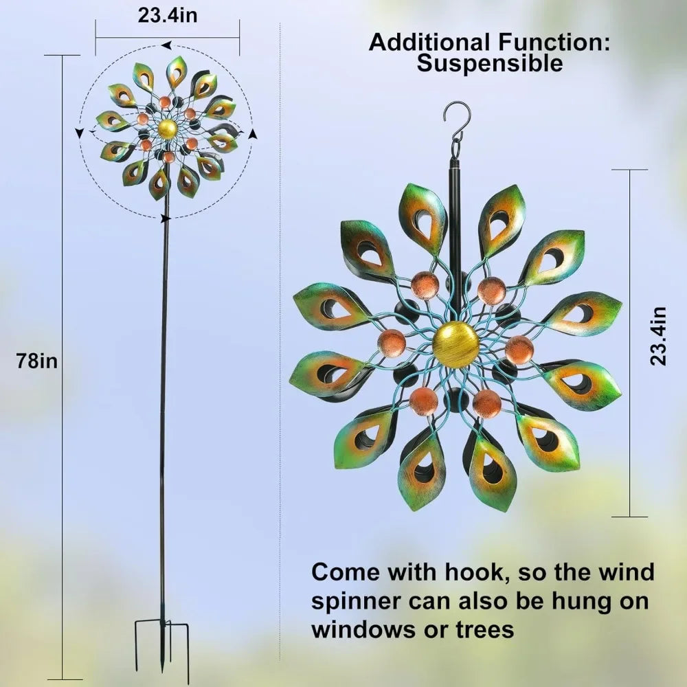 Kinetic Wind Spinner Garden Stake Metal Peacock Outdoor Decoration