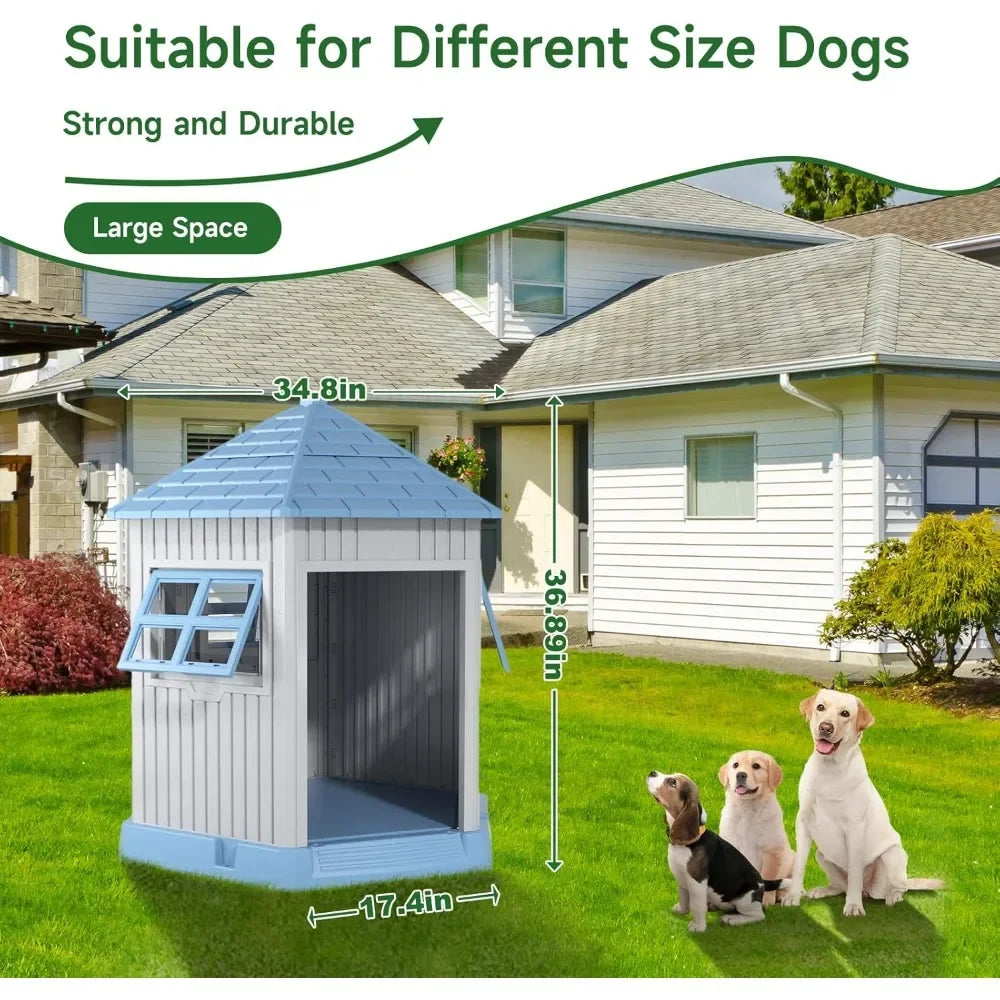 Durable Indoor Outdoor Dog House with Elevated Floor and Window