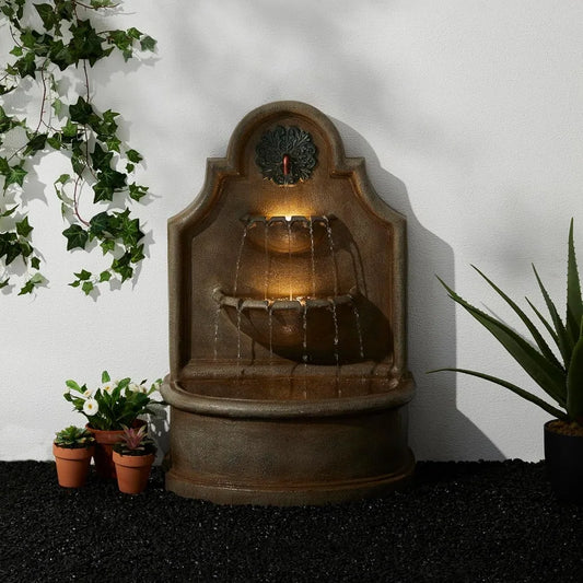 Outdoor Wall Mounted Water Fountain with LED Lighting