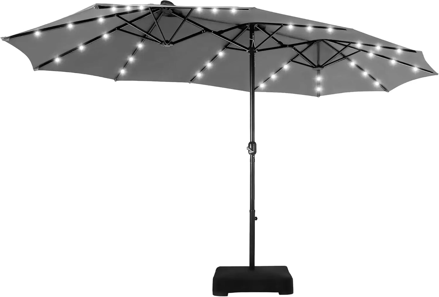 Double Sided Patio Umbrella with Solar Lights and Crank Handle