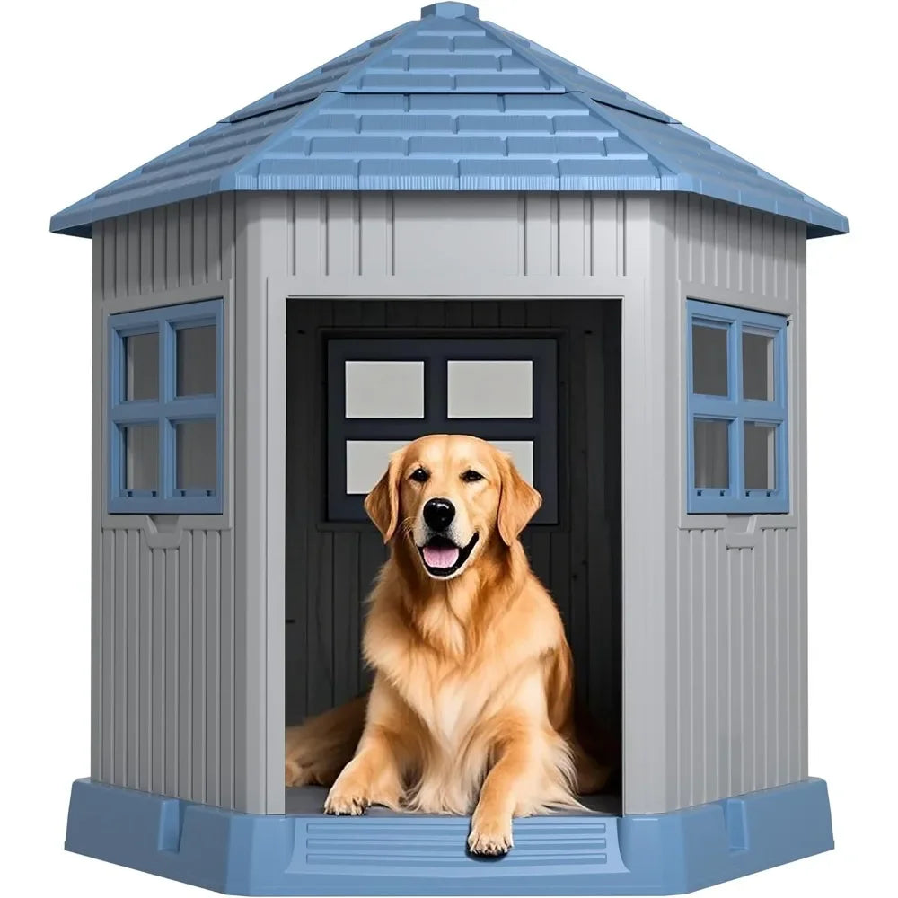 Durable Indoor Outdoor Dog House with Elevated Floor and Window