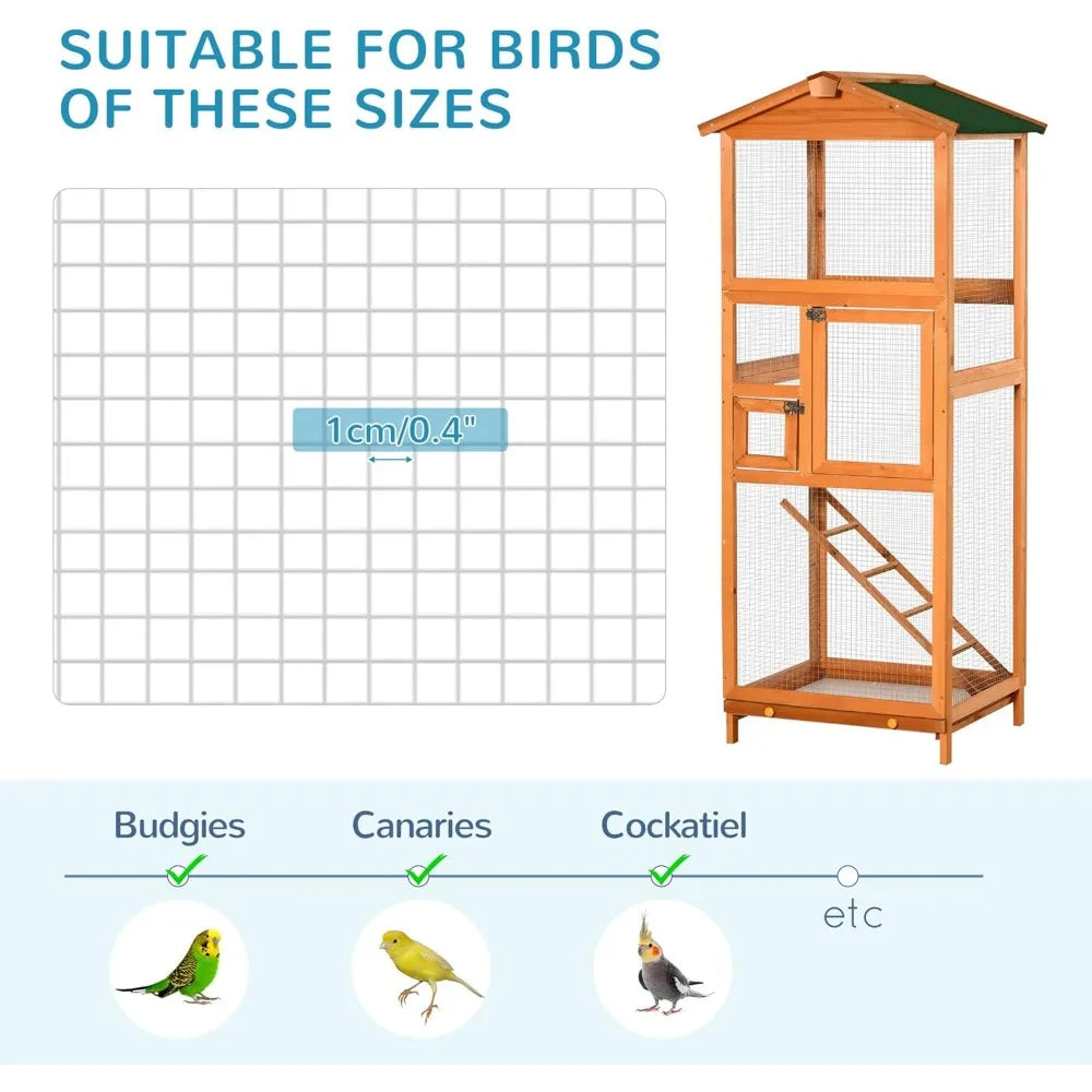 Wooden Outdoor Bird Cage Aviary House for Parrots and Parakeets