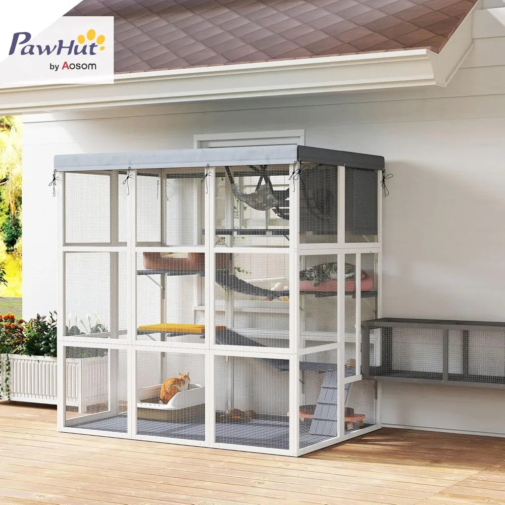 Luxury Outdoor Cat Enclosure with Hammock and Jump Platforms