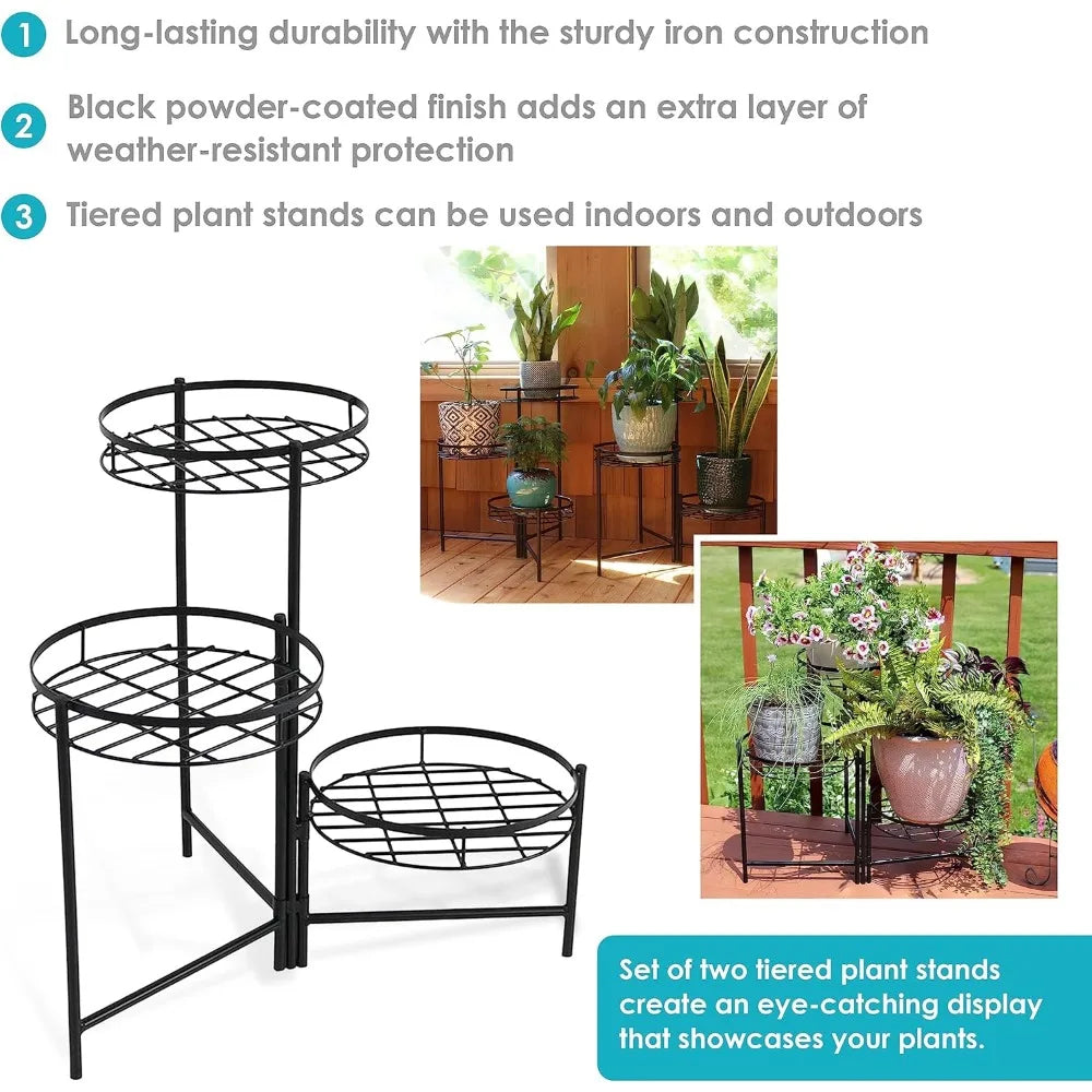 Metal 3-Tiered Plant Stand Set for Indoor Outdoor Use