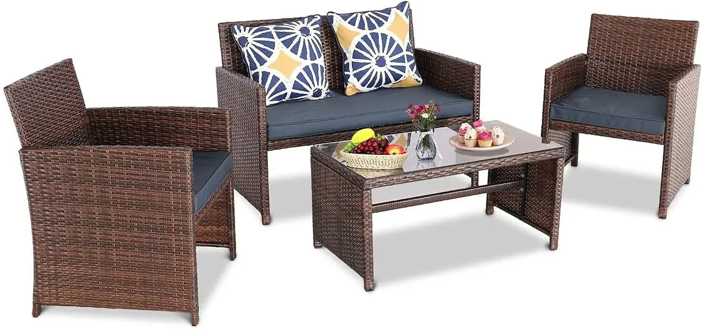 Modern Outdoor Wicker Sectional Patio Furniture Conversation Set