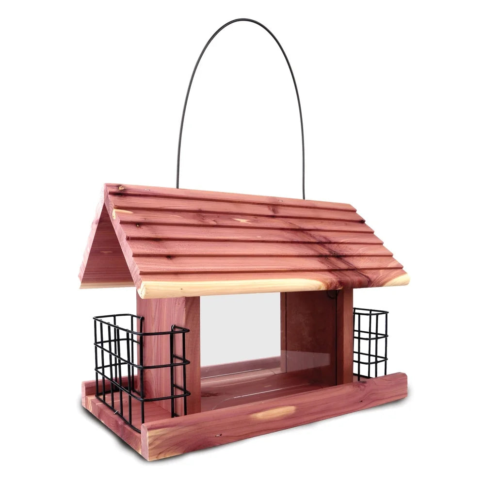Red Cedar Bird Feeder with Suet Baskets for Wild Birds