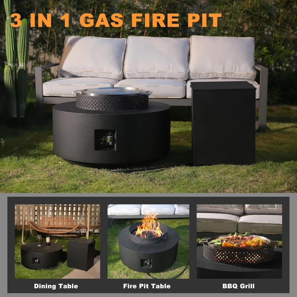 Outdoor Propane Gas Firepit with Wind Guard for Cozy Gatherings