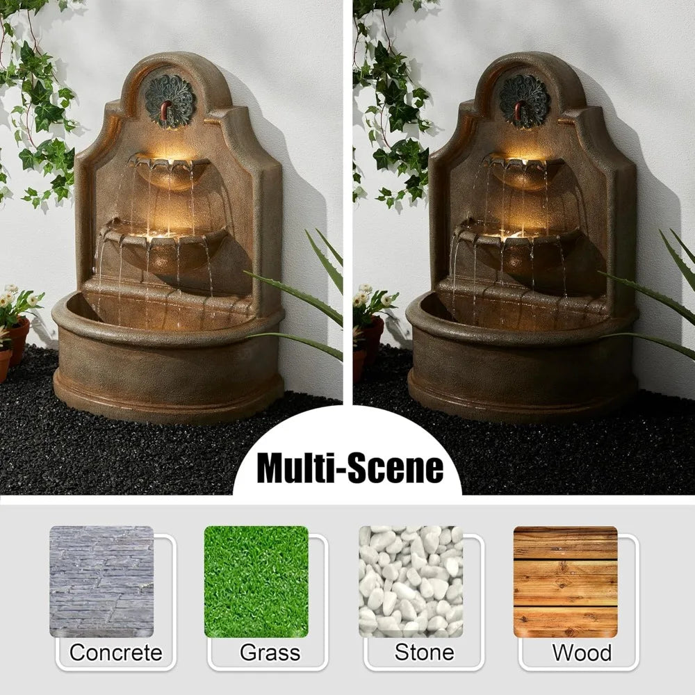 Outdoor Wall Mounted Water Fountain with LED Lighting