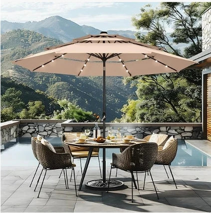 Three-Tier Ventilated Patio Umbrella with Adjustable Tilt and Lights