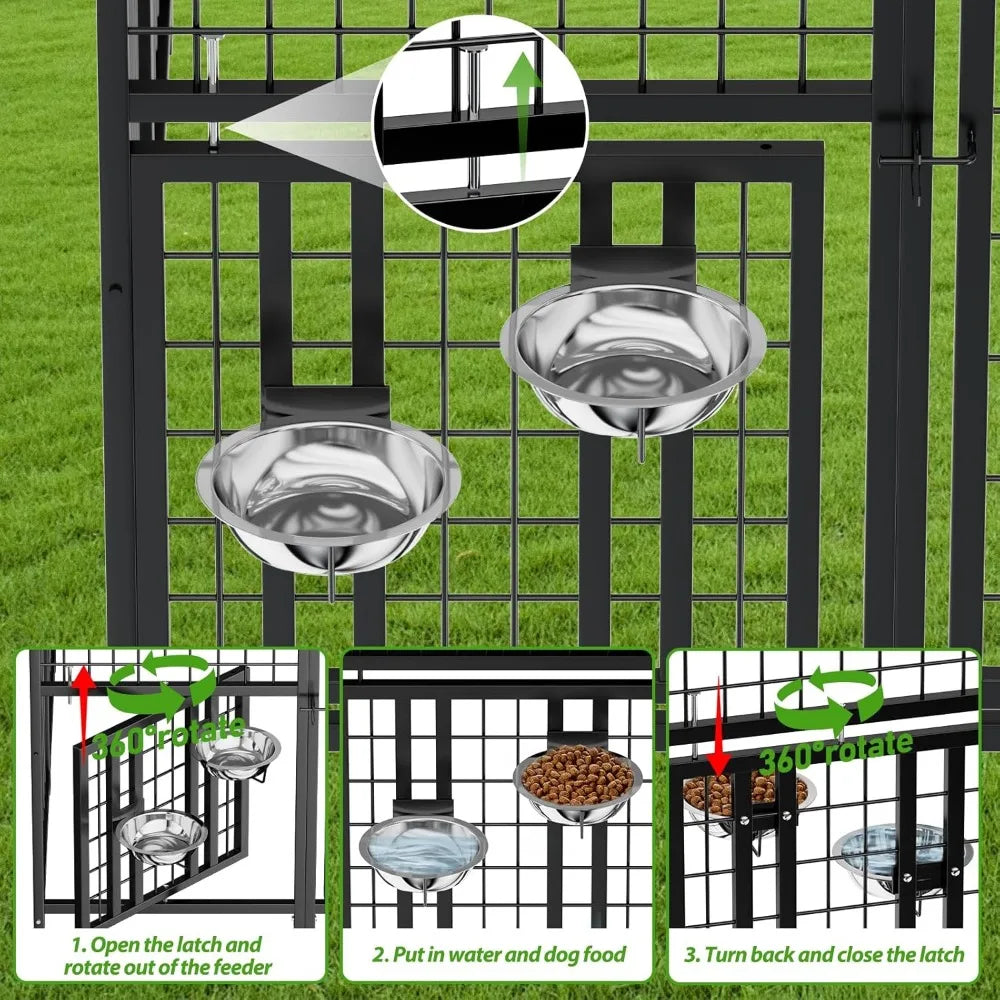 Durable Outdoor Dog Kennel with Rotating Feeder Bowls
