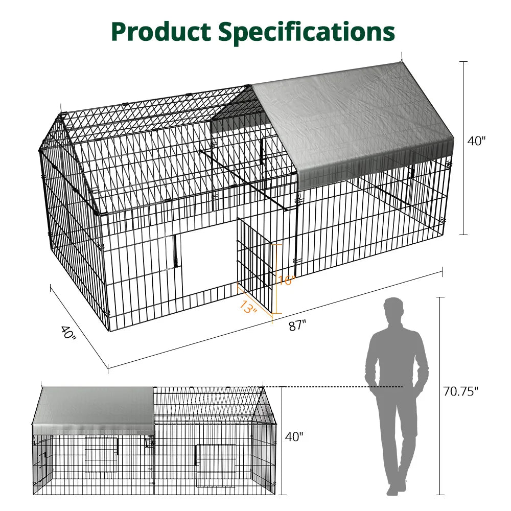 Metal Chicken Coop Run with Protection Cover and Ground Enclosure