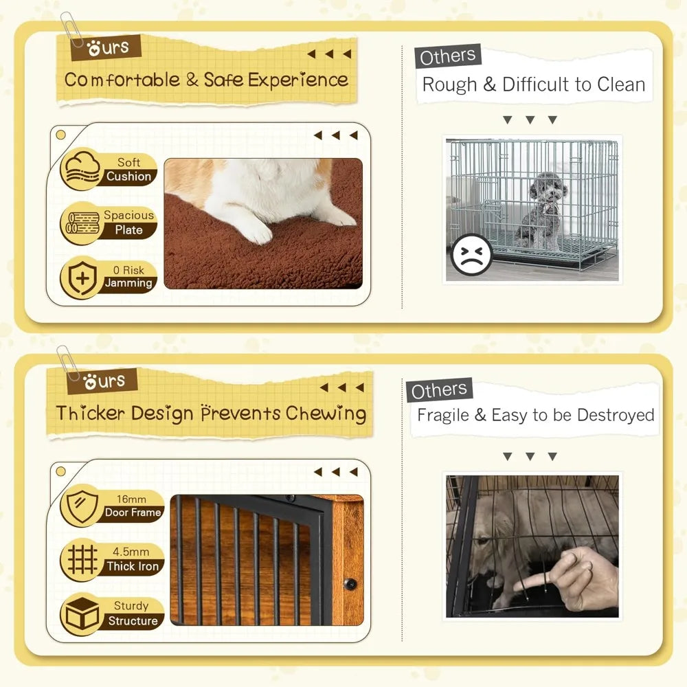 Dog Crate Furniture with Thick Cushion and Double Doors