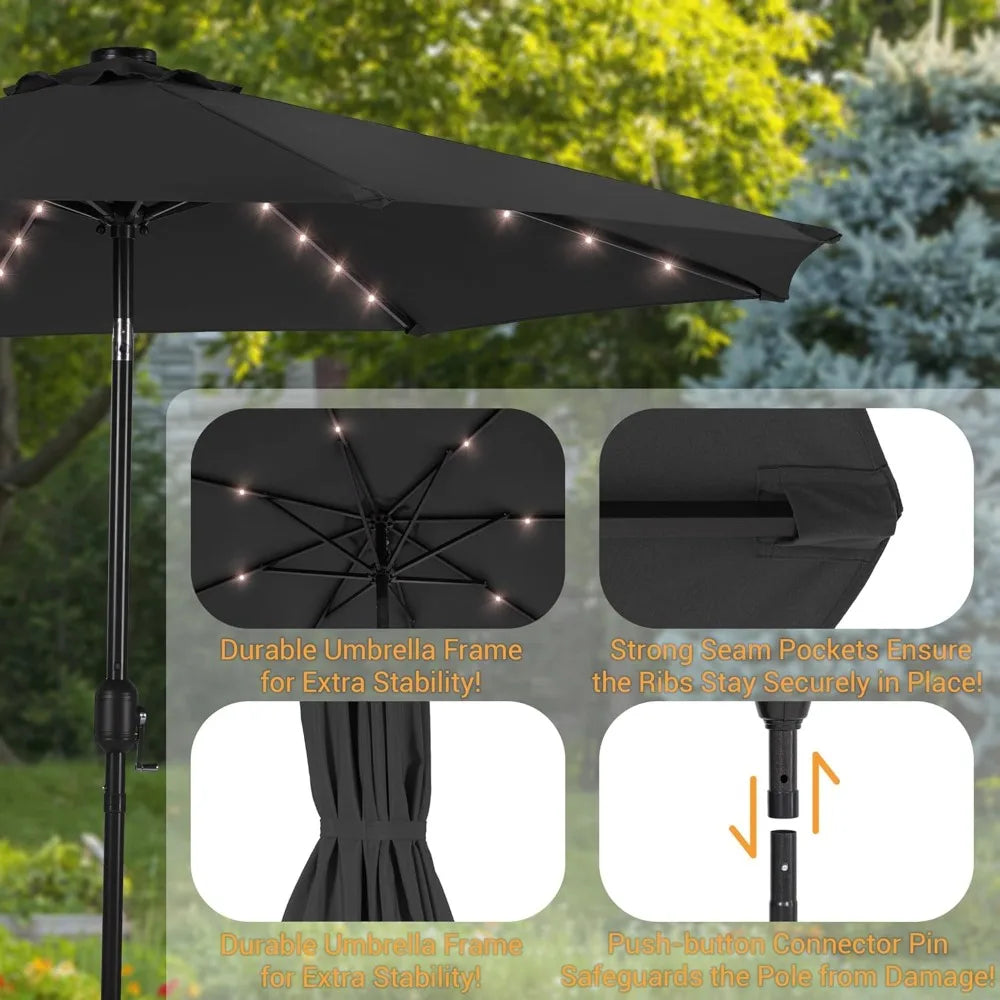 Solar Powered Patio Umbrella with 32 LED Lights and Tilt