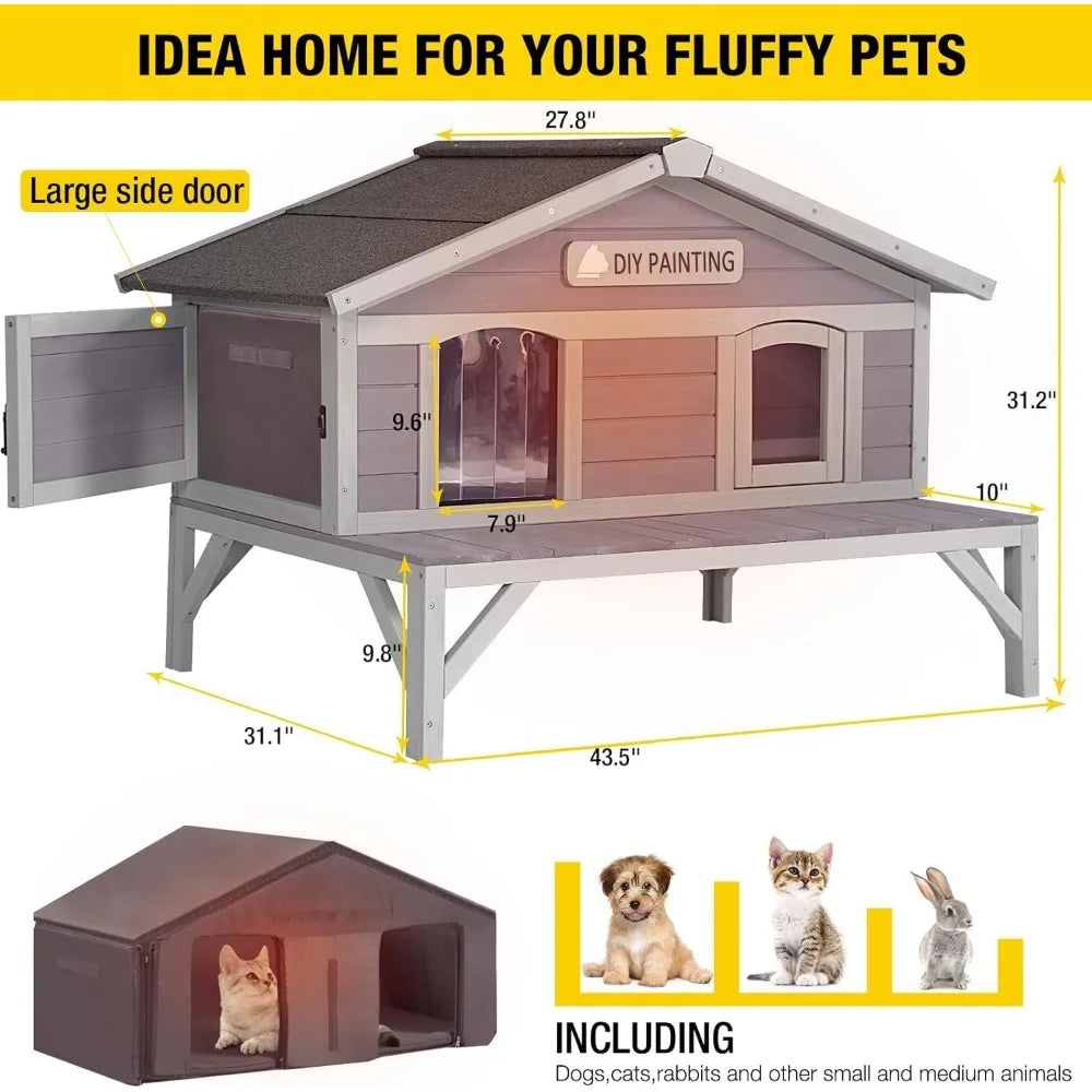 Outdoor Cat House Insulated Weatherproof Shelter for Feral Cats