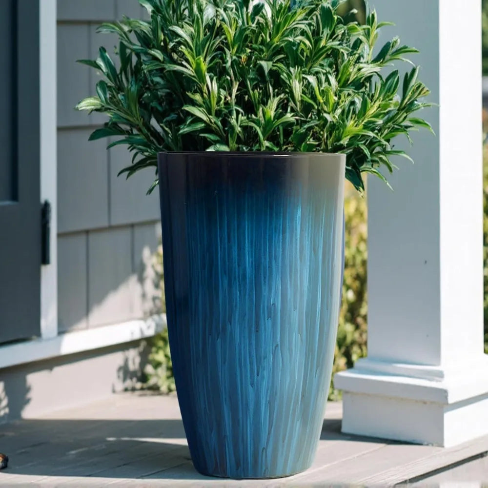 Set of 2 Gradient Blue Glossy Tall Plant Pots
