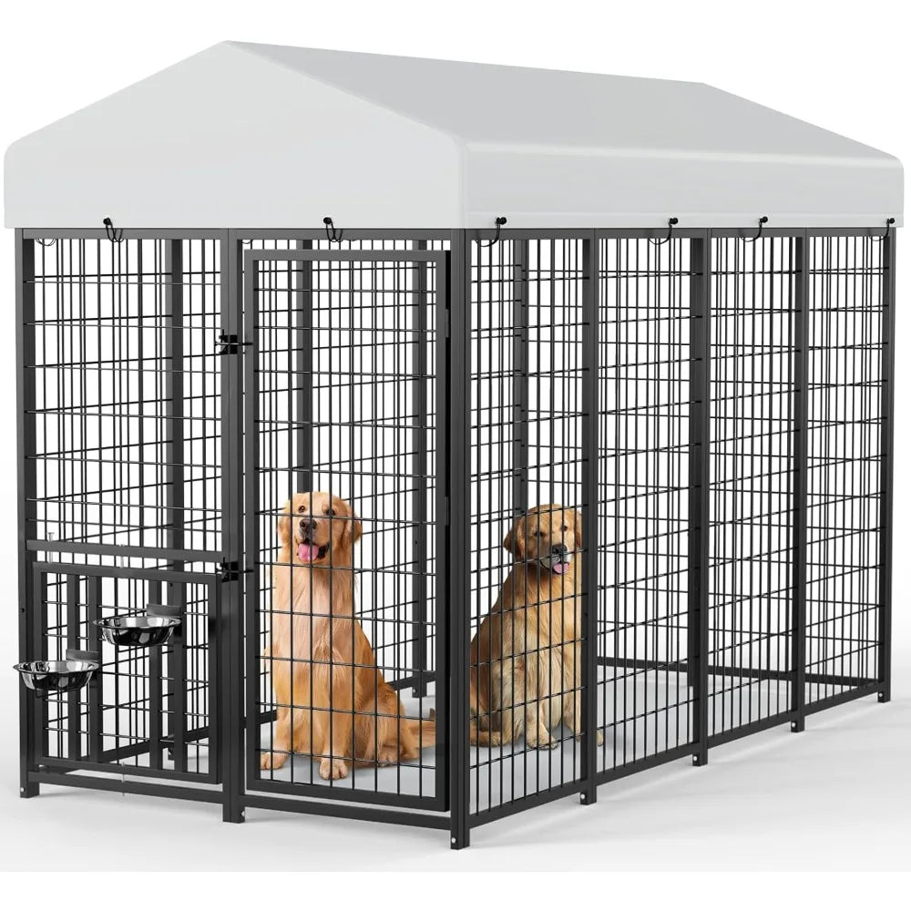 Durable Outdoor Dog Kennel with Rotating Feeder Bowls