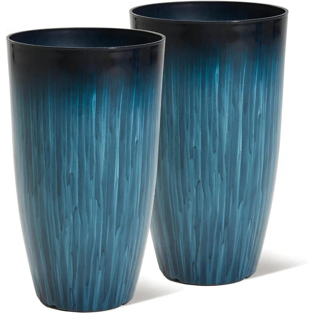 Set of 2 Gradient Blue Glossy Tall Plant Pots