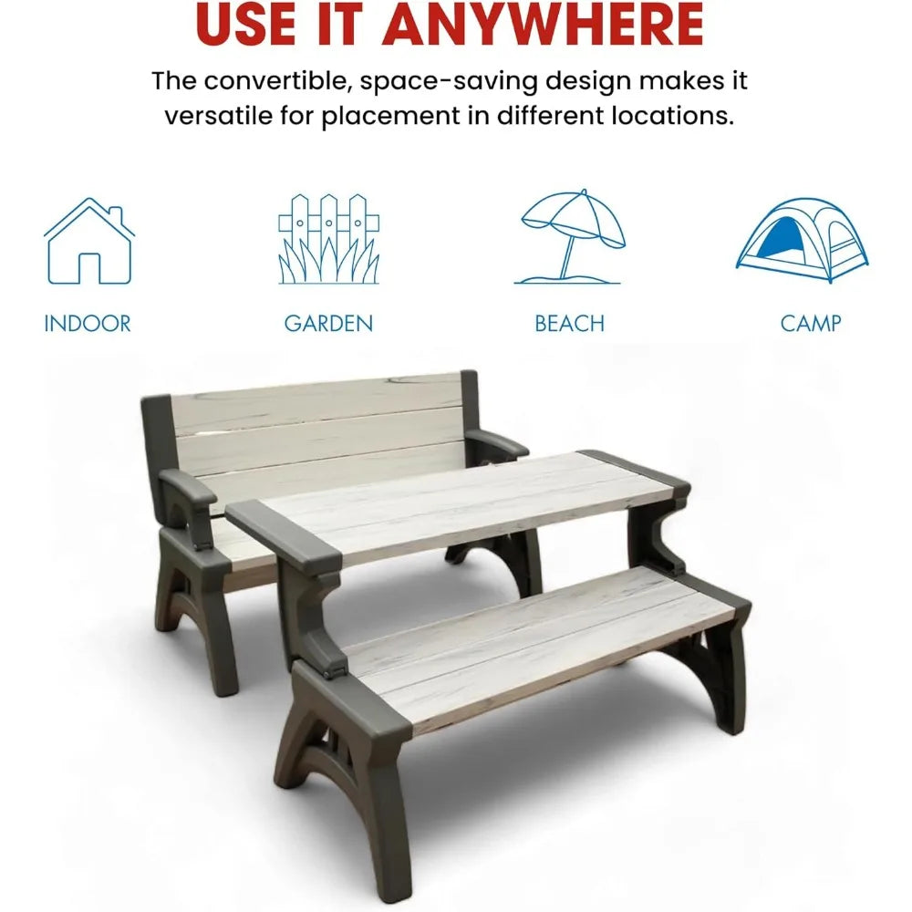 Foldable Outdoor Bench and Picnic Table for Space-Saving Comfort