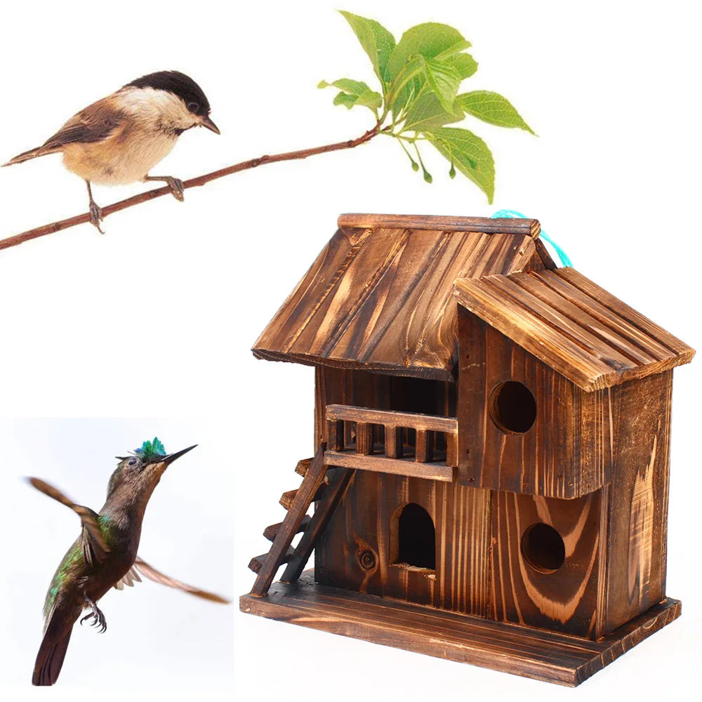 Wooden Hanging Cage House Toy for Pet Birds and Squirrels