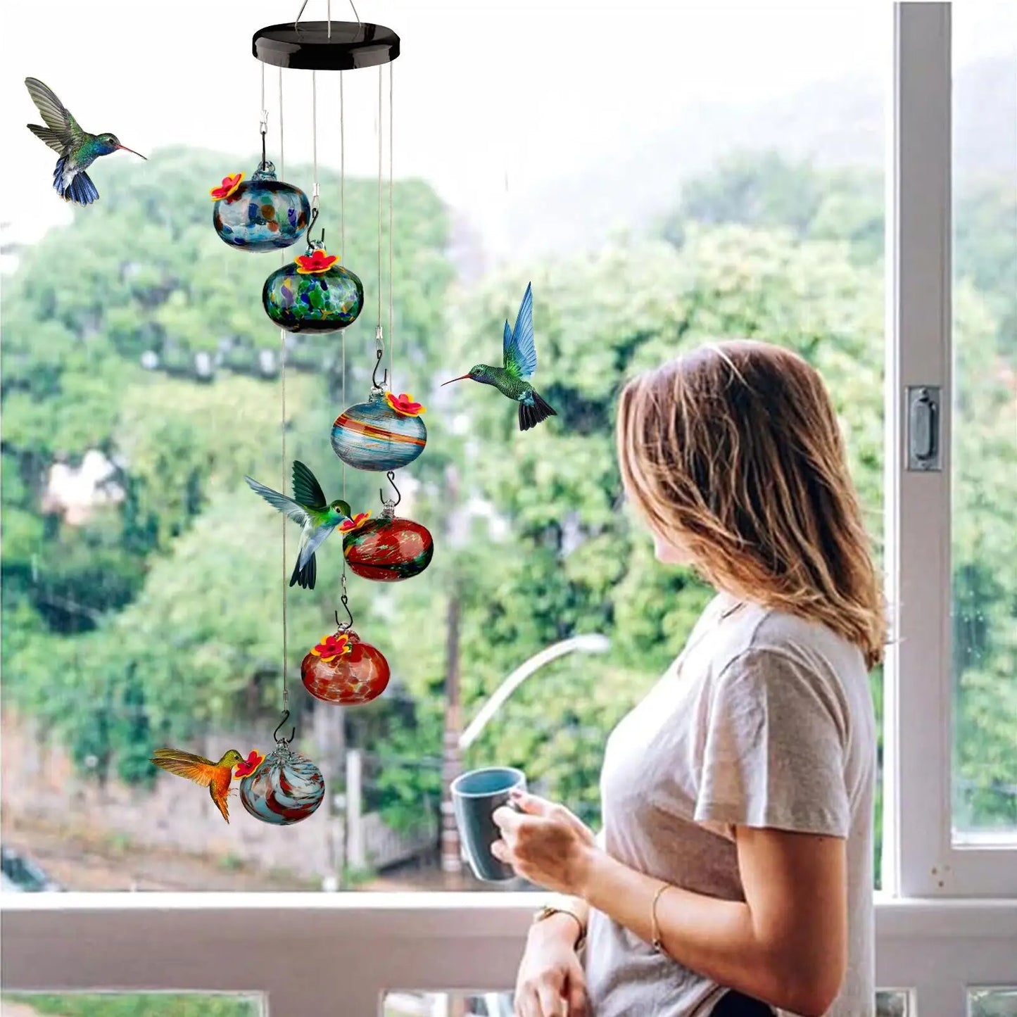 Colorful Hummingbird Feeder Wind Chimes for Outdoor Decor