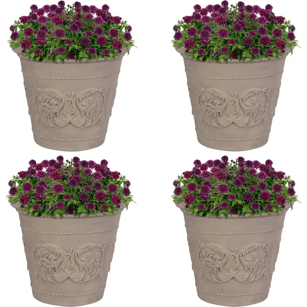Large Outdoor Planter Set with Drainage Holes for Gardening