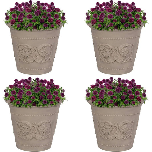 Large Outdoor Planter Set with Drainage Holes for Gardening