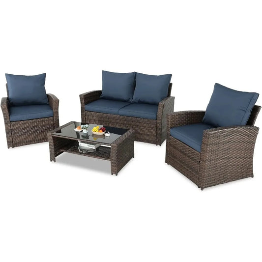 Modern Outdoor Wicker Sectional Patio Furniture Conversation Set