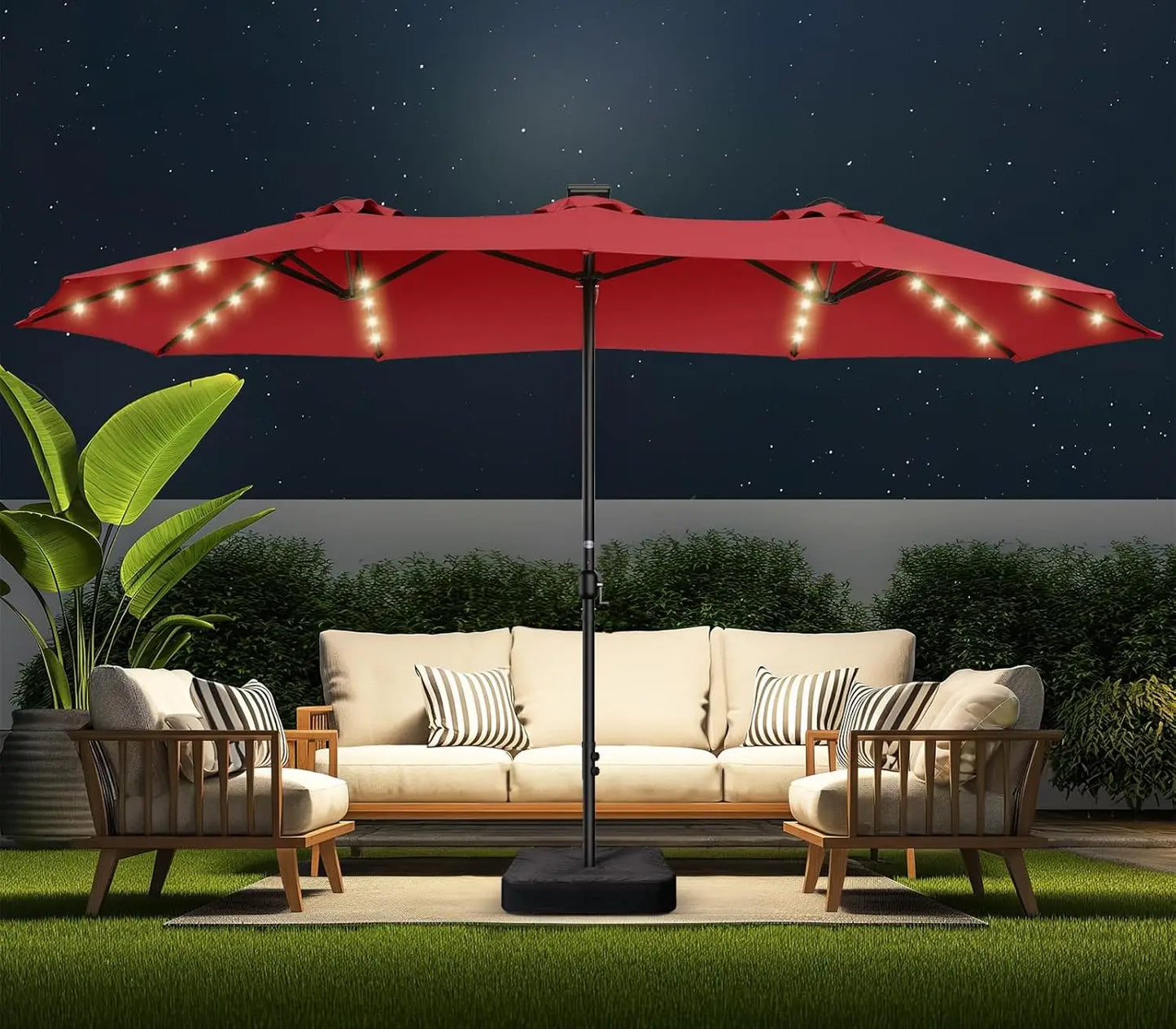 Double Sided Patio Umbrella with Solar Lights for Outdoor Enjoyment