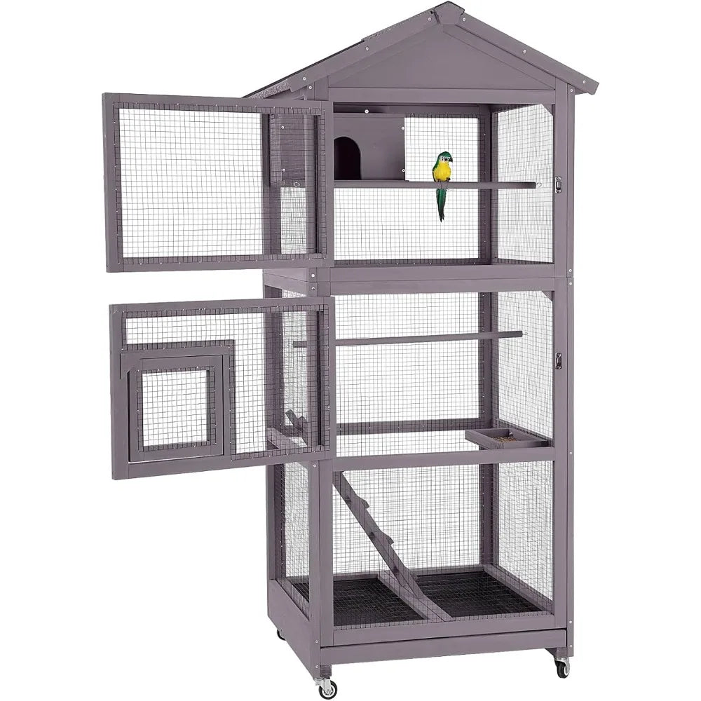 Outdoor Wooden Bird Cage for Parrots and Lovebirds