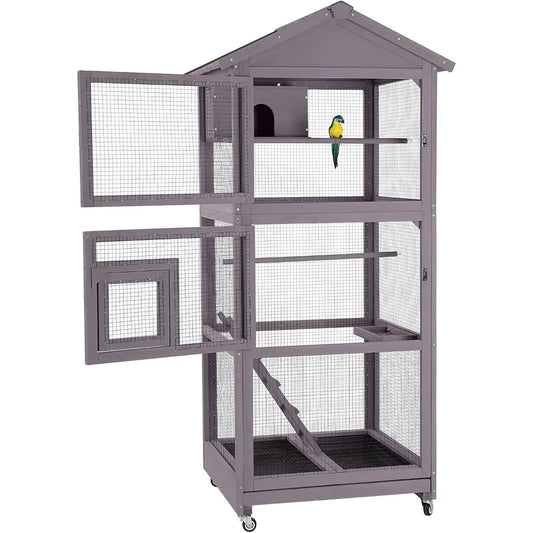 Outdoor Wooden Bird Cage for Parrots and Lovebirds