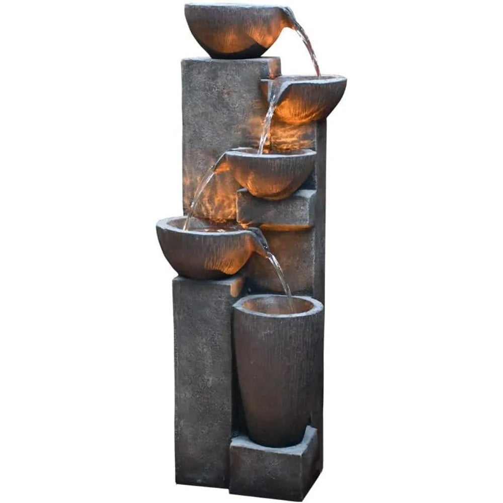 Outdoor Resin Water Fountain with LED Lighting for Garden Decor