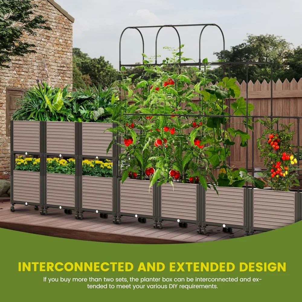 Raised Garden Bed Planter Box with Trellis for Climbing Plants