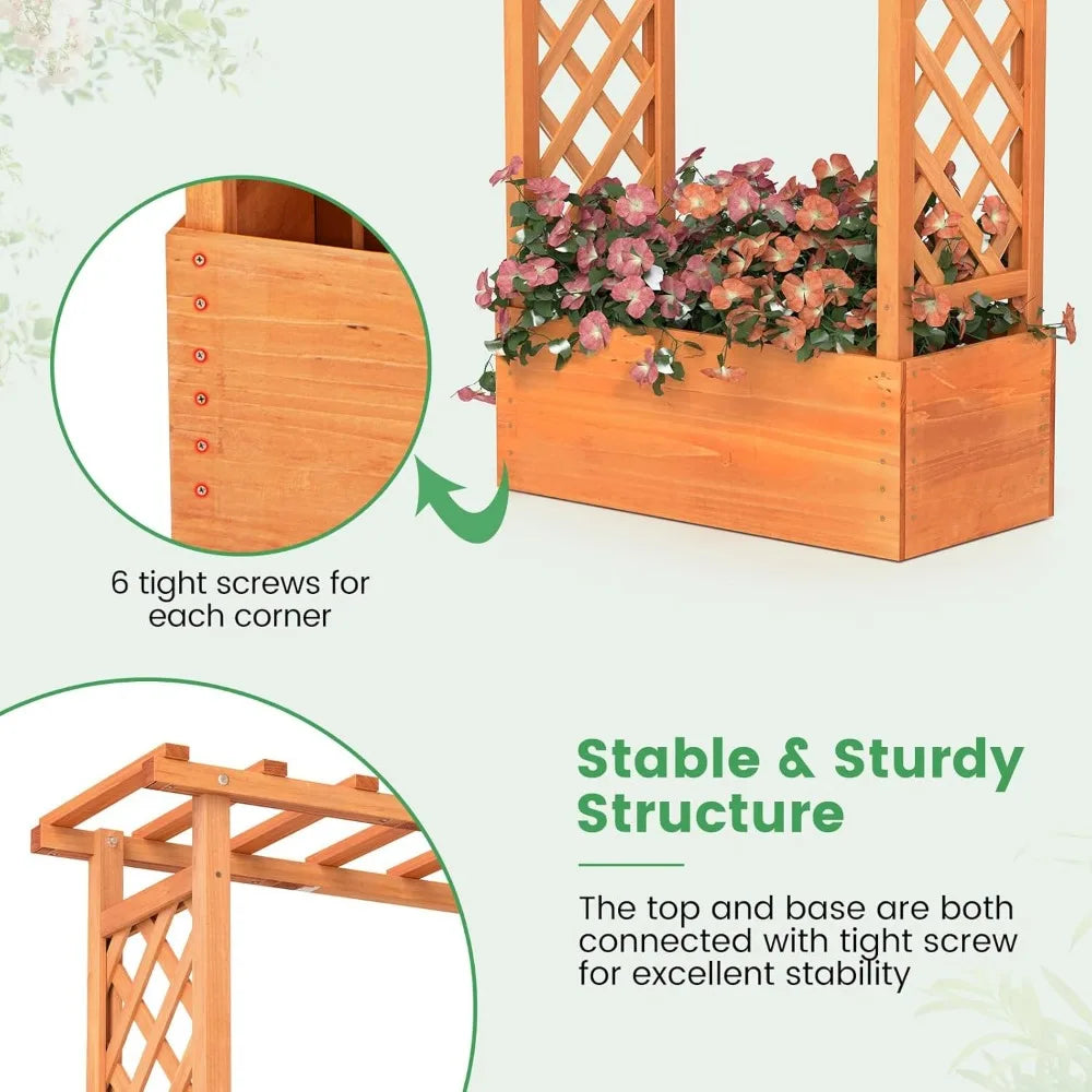 Elevated Raised Garden Bed with Trellis and Drainage Features