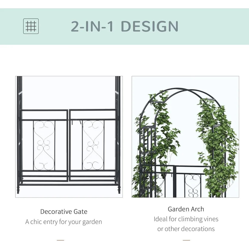 Metal Garden Arbor with Double Doors and Heart Motifs
