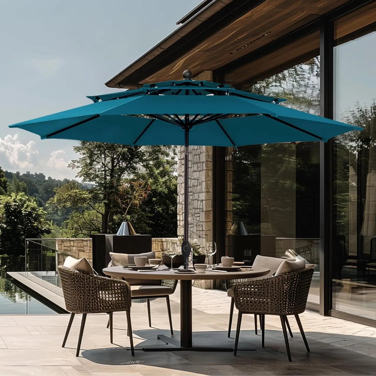 Outdoor Patio Umbrella with Auto-Tilt and UV Protection