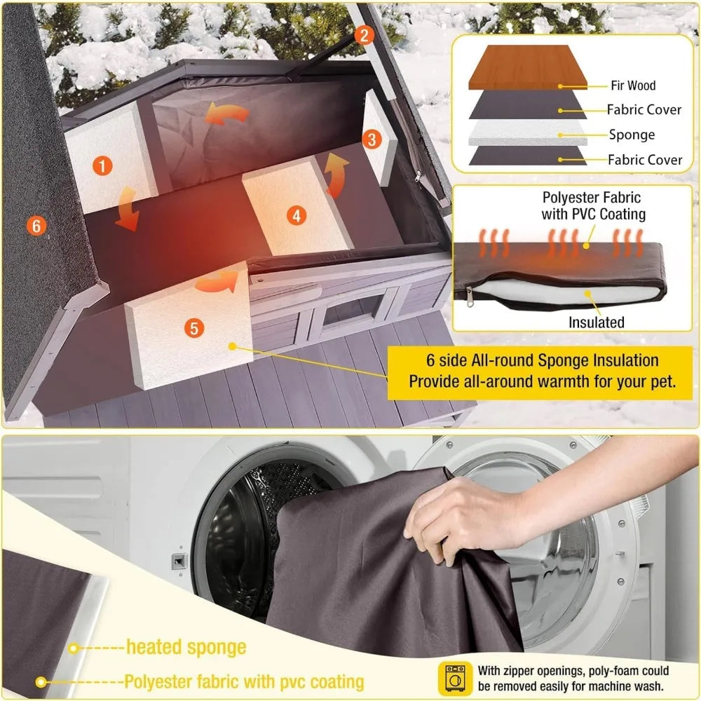 Outdoor Cat House Insulated Weatherproof Shelter for Feral Cats