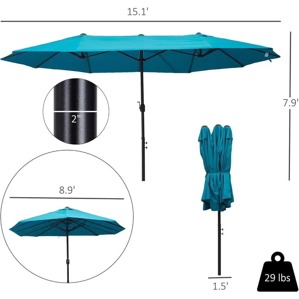 Double-Sided Patio Umbrella with Crank Handle for Outdoor Shade