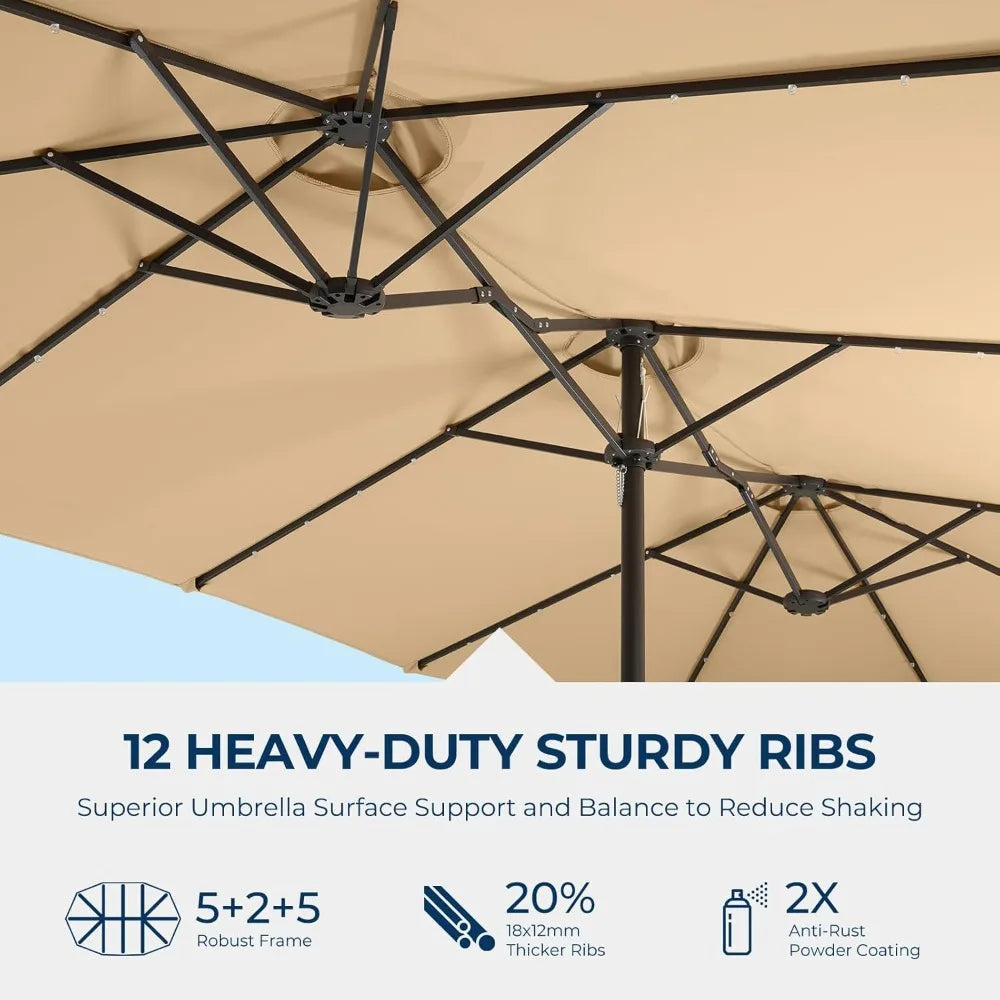 Double Sided Patio Umbrella with Solar Lights for Outdoor Enjoyment