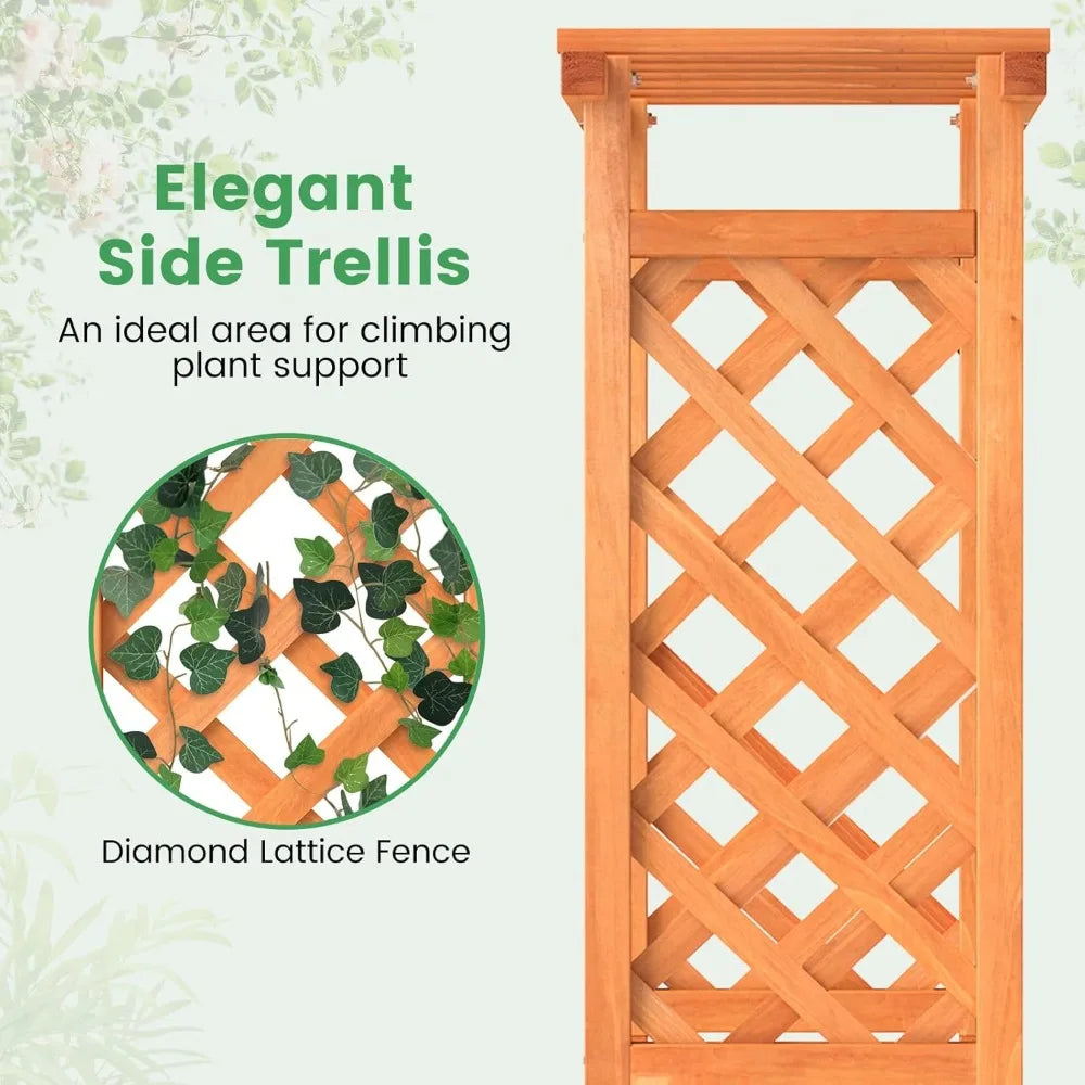 Elevated Raised Garden Bed with Trellis and Drainage Features