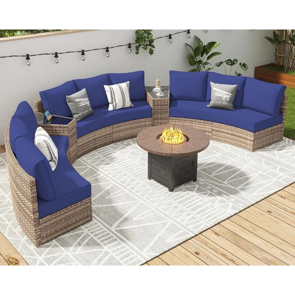 Modern Outdoor 3 Piece Half-Moon Sectional Sofa Set